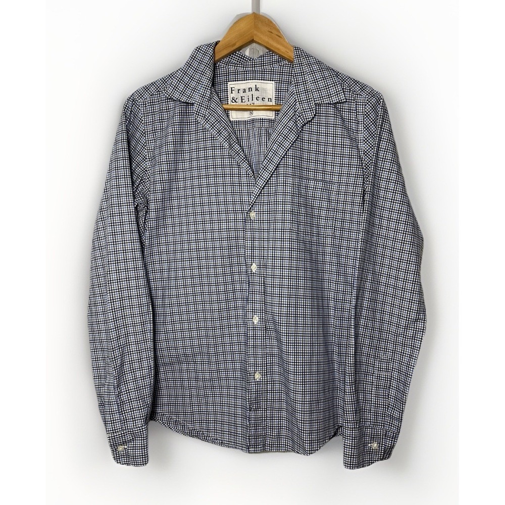 Frank & Eileen Button Up Shirt Womens Medium Blue Plaid Barry Cotton Button Up - Picture 2 of 10